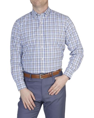 Tailorbyrd Gingham Cotton Stretch Long Sleeve Shirt - Blue
