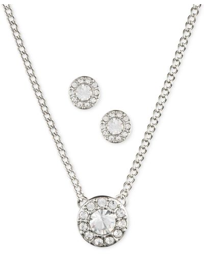 Givenchy Stone & Crystal Halo Pendant Necklace & Stud Earrings Set - Metallic