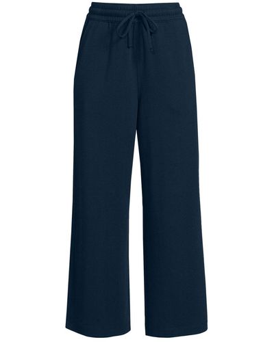 Lands' End Sport Knit Elastic Waist Wide Leg Crop Pants - Blue