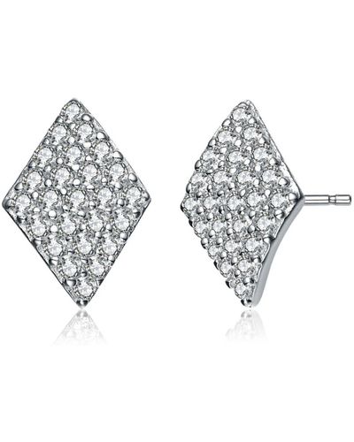 Genevive Jewelry Sterling White Gold Plated Cubic Zirconia Diamond Shape Earrings - Metallic
