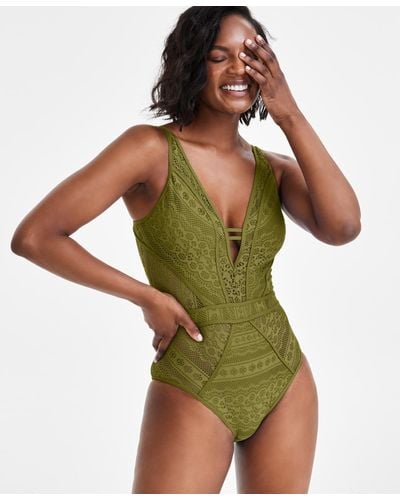 Becca Crochet Plunging One-piece Keyhole Swimsuit - Green