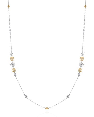 Tahari Tone Clear Glass Stone Charm Station Long Necklace - White