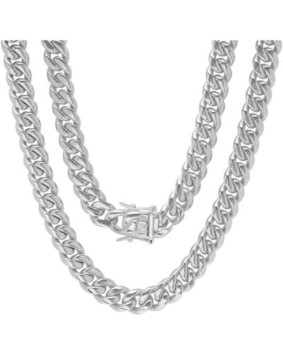 Steeltime Stainless Steel Miami Cuban Chain Necklace - Metallic