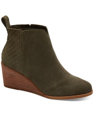 TOMS Clare Slip On Wedge Booties - Green