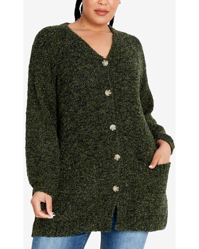 Avenue Plus Size Amber Boucle Cardigan Sweater - Green