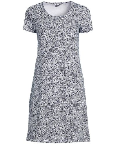 Lands' End Cotton Short Sleeve Knee Length Nightgown - Gray