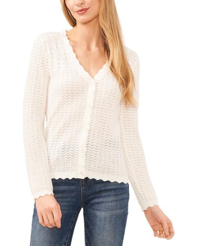 Cece Pointelle-knit Scalloped V-neck Cardigan - White