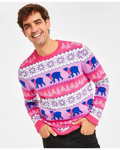 Charter Club Holiday Lane Santa Bear Sweater - Pink