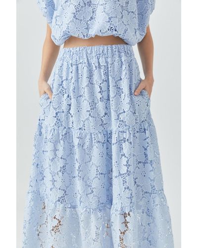 Endless Rose Sequins Lace Maxi Skirt - Blue