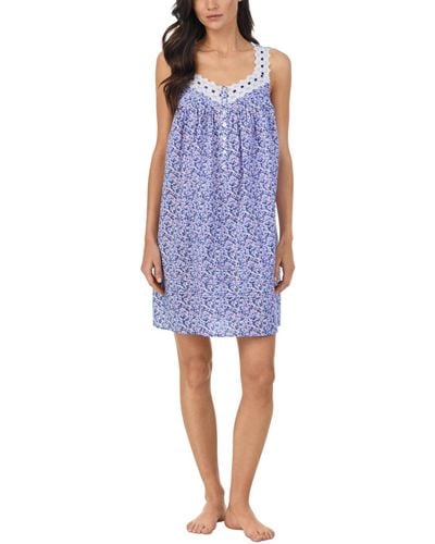 Eileen West Sleeveless Lace-trim Nightgown - Blue