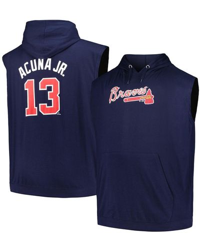 Fanatics Ronald Acuna Jr. Atlanta Braves Name And Number Muscle Big And Tall Tank Hoodie - Blue