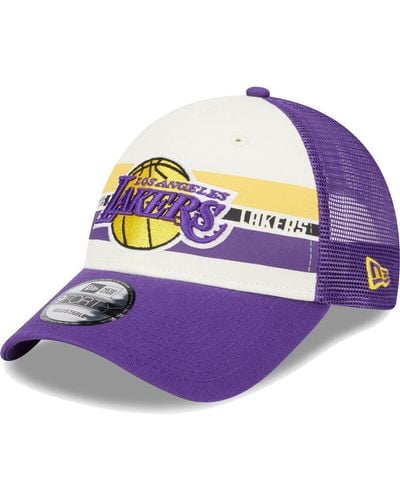 KTZ Los Angeles Lakers Stripes 9forty Trucker Snapback Hat - Purple