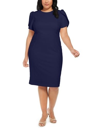 Calvin Klein Plus Size Puff-sleeve Sheath Dress - Blue