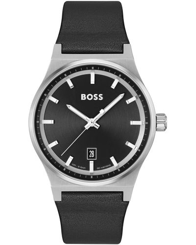 BOSS Candor Quartz Basic Calendar Leather Watch 41mm - Gray