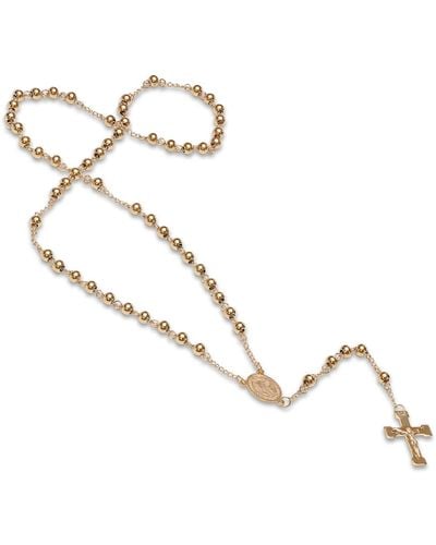 Steeltime 18k Gold Plated Stainless Steel Beaded Classic Rosary Necklace - Natural