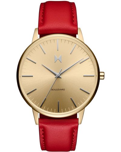 MVMT Boulevard Leather Strap Watch 38mm - Red