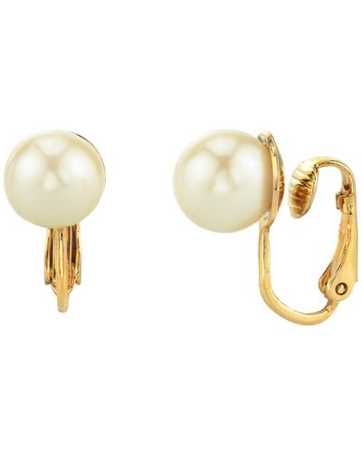 2028 14k Gold-dipped Imitation Pearl Clip Earrings - Yellow