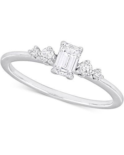 Macy's Diamond Emerald- & Round-cut Three Stone Engagement Ring (1/2 Ct. T.w. - White