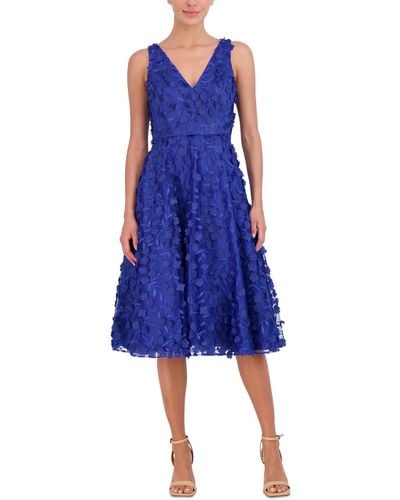 Eliza J 3d-floral Fit & Flare Midi Dress - Blue