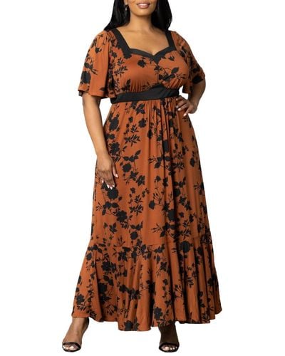 Kiyonna Plus Size Icon Maxi Dress - Brown