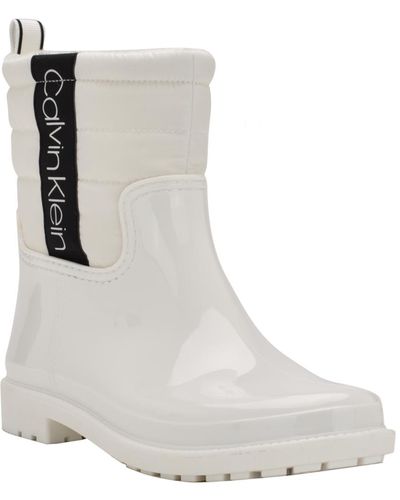 Calvin Klein Sisely Pull-on Lug Sole Logo Cold Weather Rain Booties - White