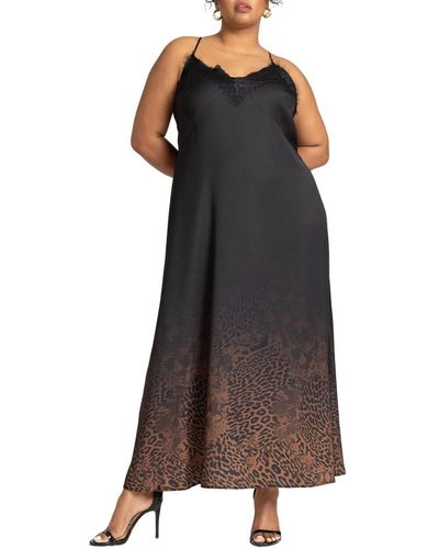 Eloquii Plus Size Lace Trim Slip Dress - Brown