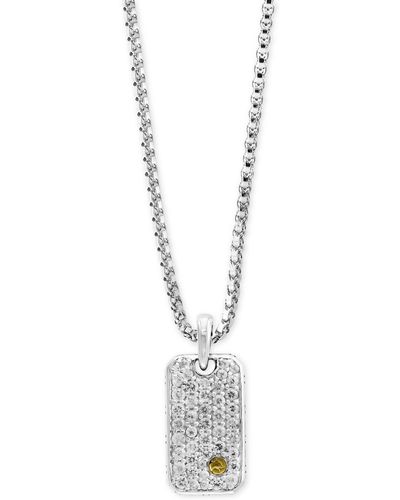 Effy Men's White Sapphire Cluster Dog Tag Pendant Necklace (1-3/8 Ct. T.w.) In Sterling Silver & 18k Gold - Metallic