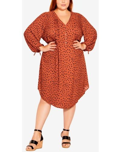 Avenue Plus Size Woven Print Shirt Dress - Orange