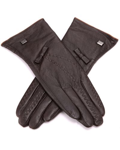 Mio Marino Bow And Stitch Touchscreen Sheepskin Gloves - Brown
