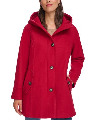 Tommy Hilfiger Hooded Button-front Coat - Red