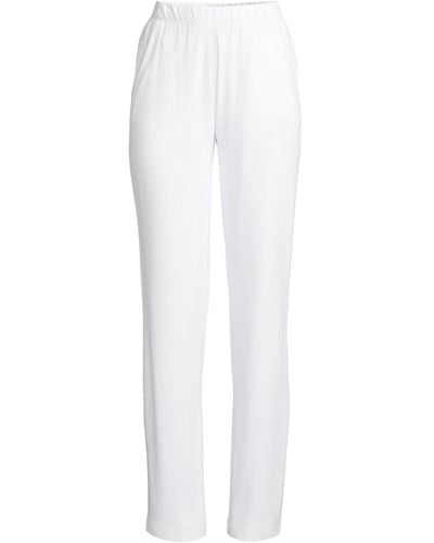 Lands' End Tall Sport Knit High Rise Elastic Waist Pants - White