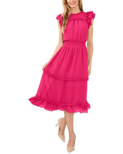Cece Ruffled Flutter Sleeve Swiss Dot Midi Dress - Pink