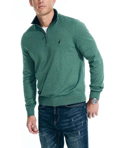 Nautica Navtech Classic-fit Solid Quarter Zip Sweater - Green