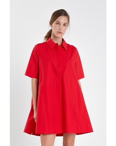 English Factory A-line Short Sleeve Shirt Dress - Red