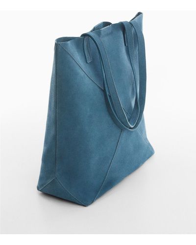 Mango Leather Shopper Bag - Blue