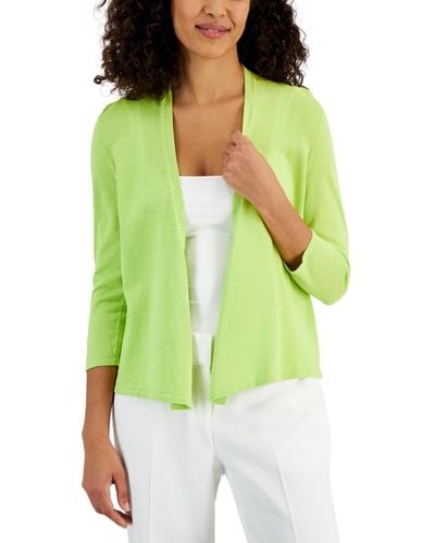 Kasper Solid Soft-edge A-line Cardigan Sweater - Green