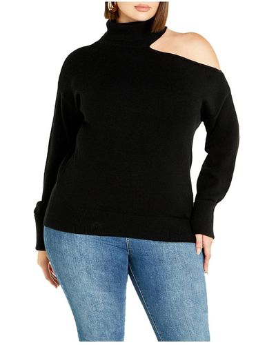City Chic Plus Size Cold Shoulder Sweater - Black