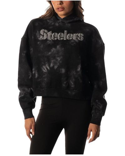 The Wild Collective Pittsburgh Steelers Tie-dye Cropped Pullover Hoodie - Black