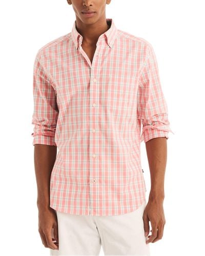 Nautica Classic-fit Stretch Plaid Long-sleeve Shirt - Pink