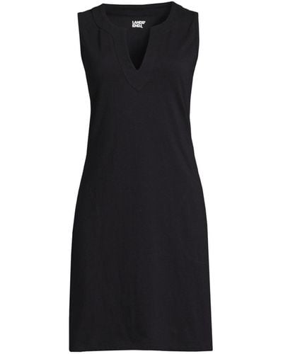 Lands' End Petite Cotton Jersey Sleeveless Swim Cover-up Dress Print - Black