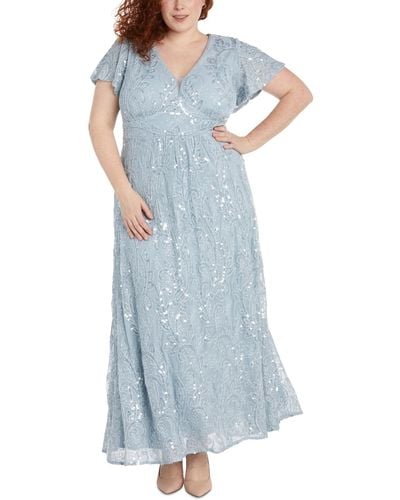 R & M Richards Plus Size Sequined Fit & Flare Gown - Blue