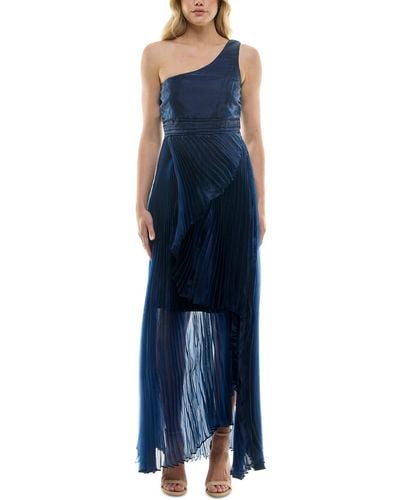 Taylor Asymmetric One-shoulder Pleated Organza Gown - Blue