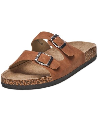 Alpine Swiss Double Strap Casual Slides Flat Sandals - Brown