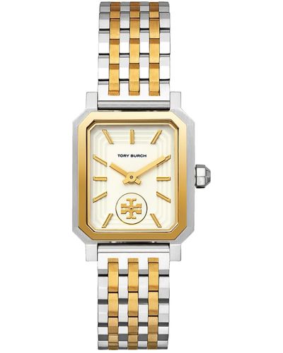 Tory Burch Robinson Watch, Two-tone Gold/stainless Steel/cream, 27 X 29 Mm - Metallic