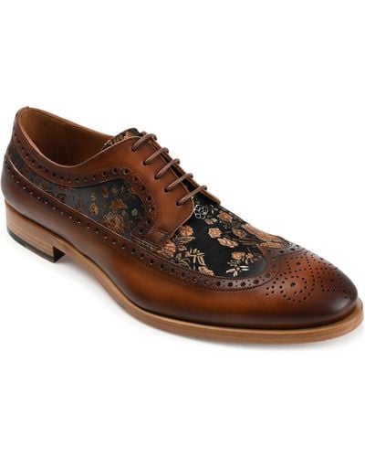 Taft Preston Leather And Jacquard Wingtip Dress Shoes - Brown