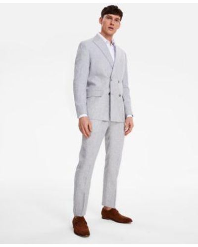 Tommy Hilfiger Modern Fit Double Breasted Linen Suit - Blue