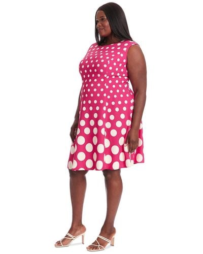 London Times Plus Size Polka-dot Fit & Flare Dress - Red
