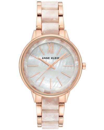 Anne Klein Rose Gold-tone And Pearlescent White Bracelet Watch 37mm - Metallic