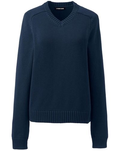 Lands' End School Uniform Cotton Modal V-neck Sweater - Blue