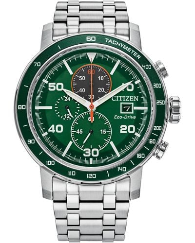 Citizen Eco-drive Chronograph Weekender Stainless Steel Bracelet Watch 44mm - Green